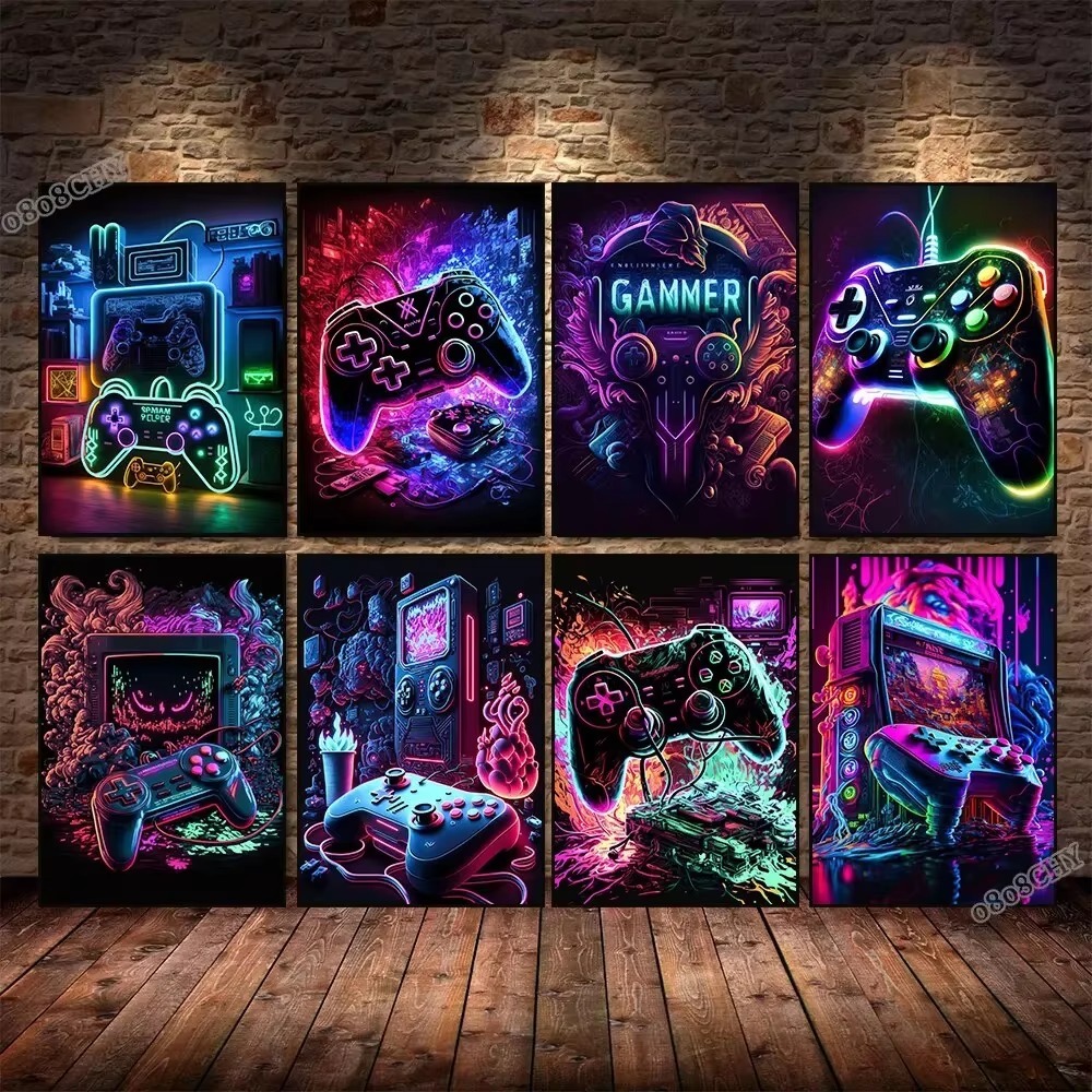 Esports Gaming Poster - Neon Game Canvas Paintings Game Controller