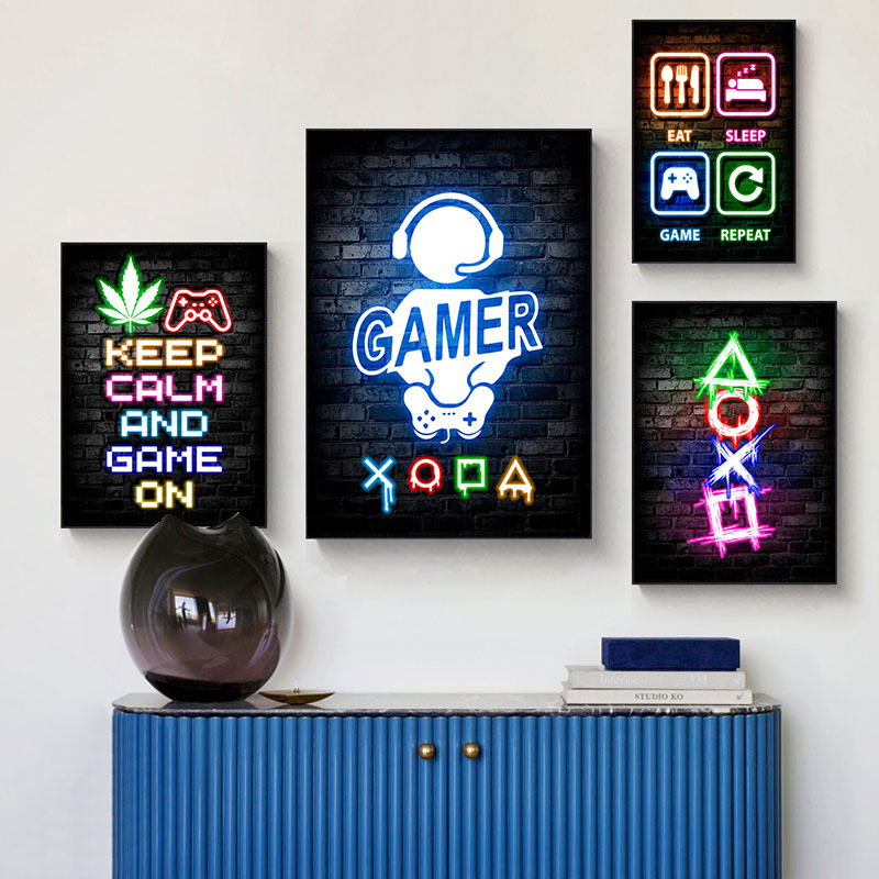 Gaming Neon Eat Sleep Game Rep - Esports Gaming Poster 评论和价格