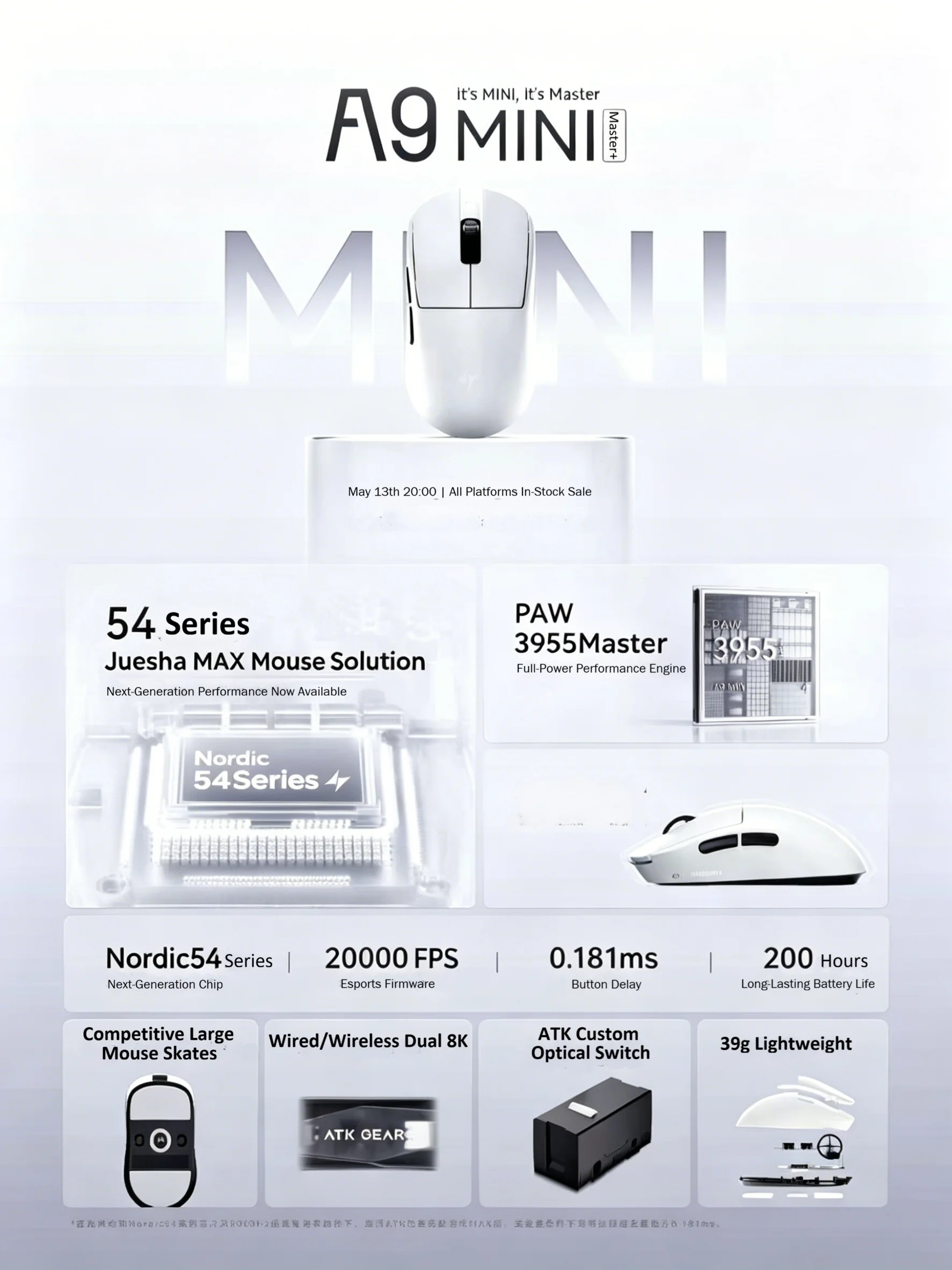 ATK A9 Mini Master Plus PAW395 - Esports Gaming Mouse Wireless 评论和价格