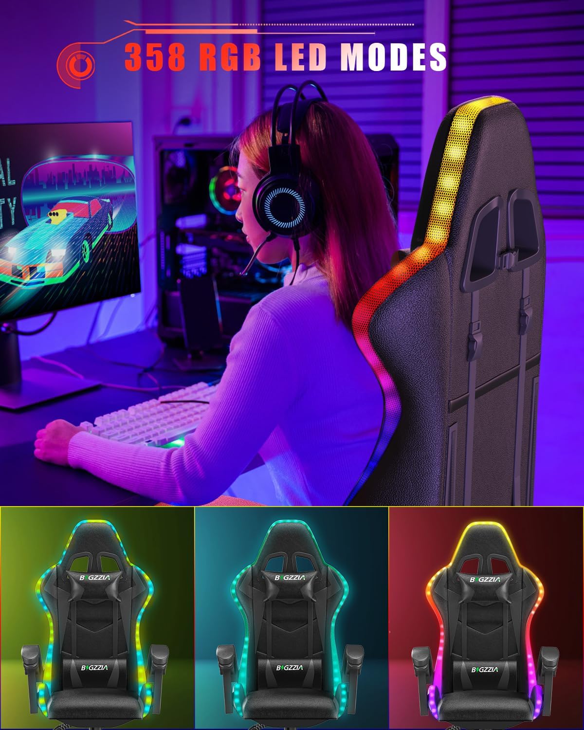 Gaming Chair with RGB LED Ligh - Rgb Gaming Chair 评论和价格